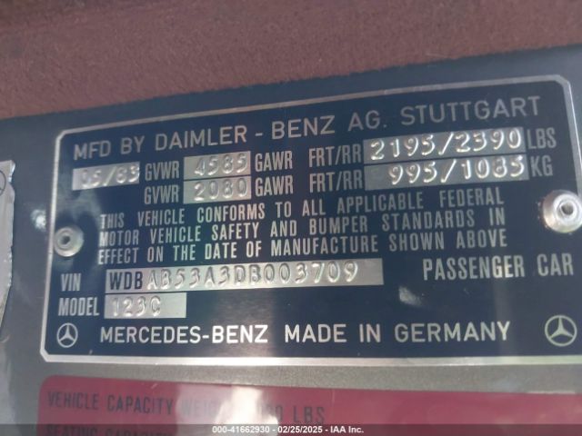 1983 MERCEDES-BENZ 300 WDBAB53A3DB003709 Photo 8