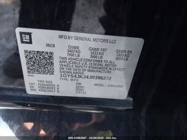 1GYS4JKJ4JR396272 Cadillac Escalade Esv Premium Luxury