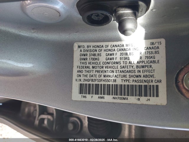 Honda Civic Lx 2015 2HGFB2F53FH550138 Image 9