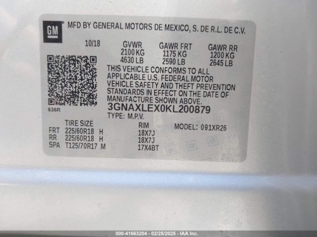 3GNAXLEX0KL200879 Chevrolet EQUINOX LT