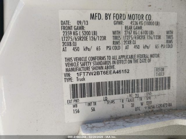 1FT7W2BT6EEA46152 Ford F-250 Lariat