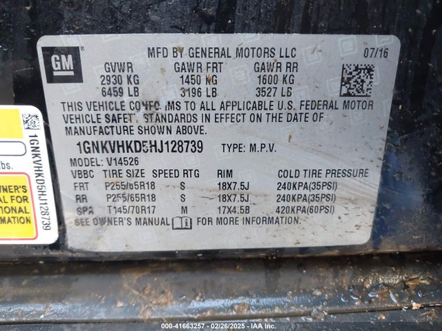 1GNKVHKD5HJ128739 Chevrolet Traverse 2lt