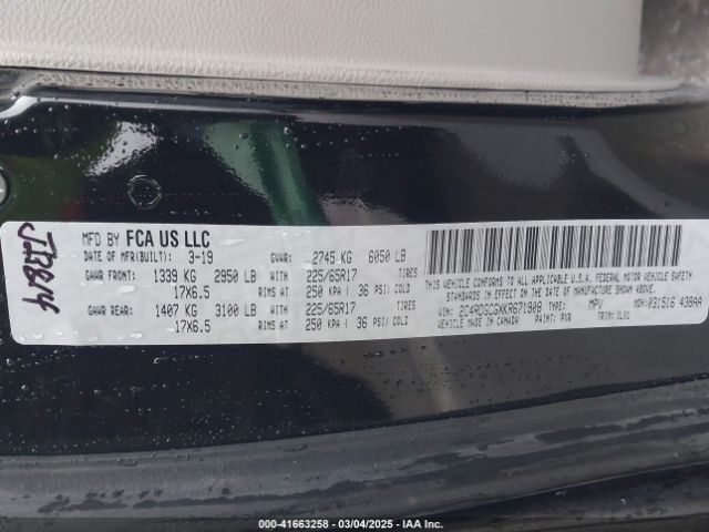 2C4RDGCGXKR671908 Dodge Grand Caravan Sxt