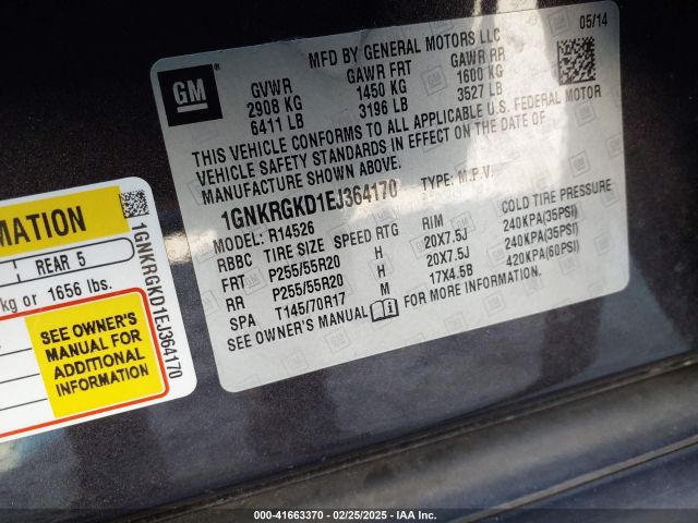 1GNKRGKD1EJ364170 Chevrolet Traverse 1lt