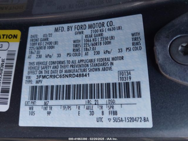 3FMCR9C65NRD48841 Ford Bronco Sport Outer Banks