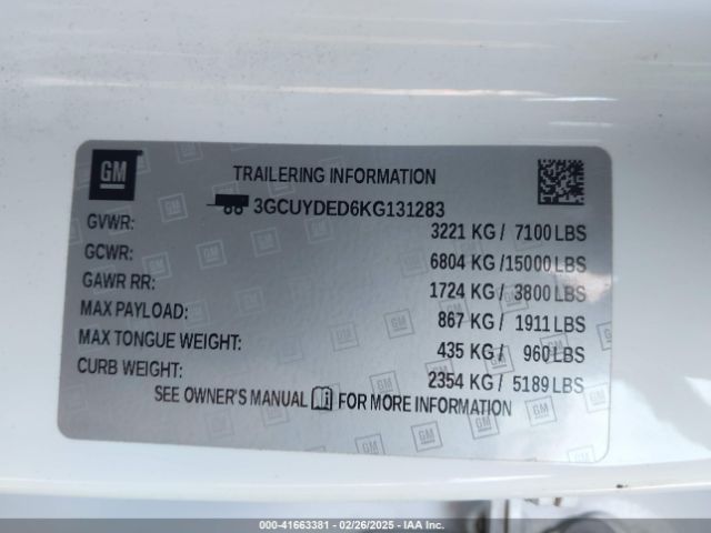 3GCUYDED6KG131283 Chevrolet Silverado 1500 Lt