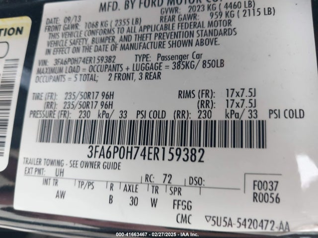 Ford FUSION SE 2014 3FA6P0H74ER159382 Image 9