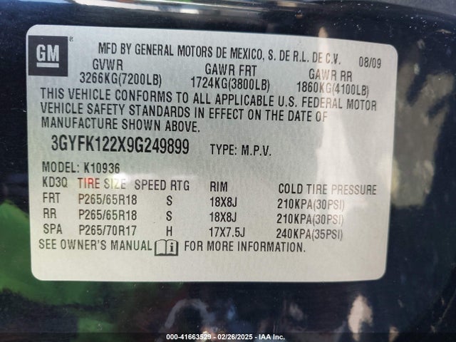 2009 CADILLAC ESCALADE EXT 3GYFK122X9G249899 Photo 8