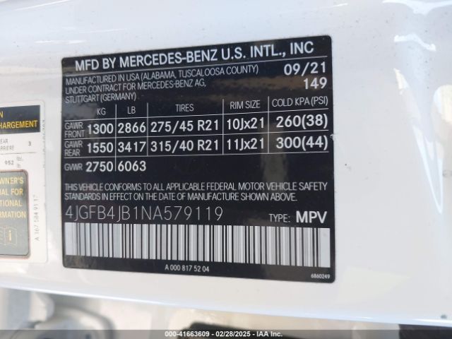 4JGFB4JB1NA579119 Mercedes-Benz GLE 350