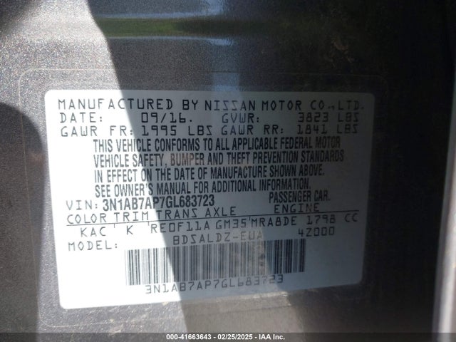 Nissan SENTRA SV 2016 3N1AB7AP7GL683723 Image 9