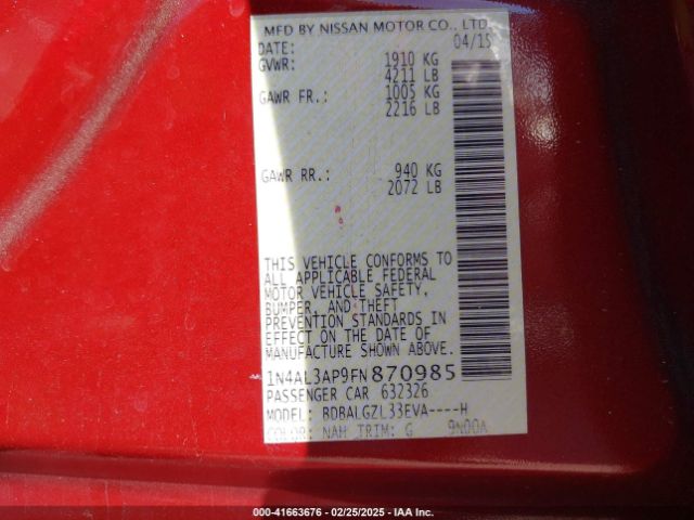 1N4AL3AP9FN870985 Nissan Altima 2.5 S