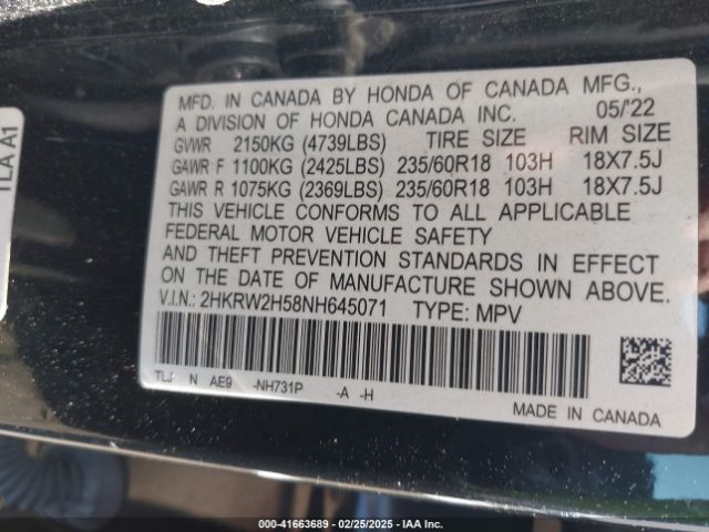 2022 HONDA CR-V 2HKRW2H58NH645071 Photo 8