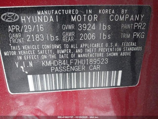 KMHD84LF7HU189523 Hyundai ELANTRA SE