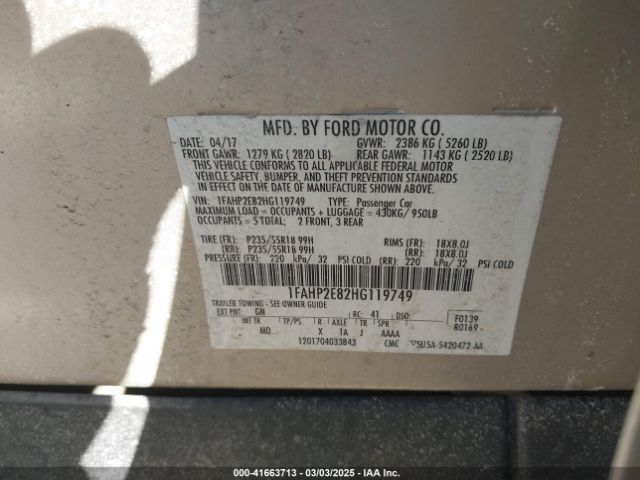 1FAHP2E82HG119749 Ford TAURUS SEL
