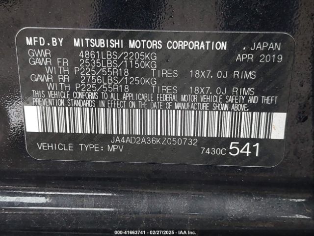 JA4AD2A36KZ050732 Mitsubishi Outlander Es