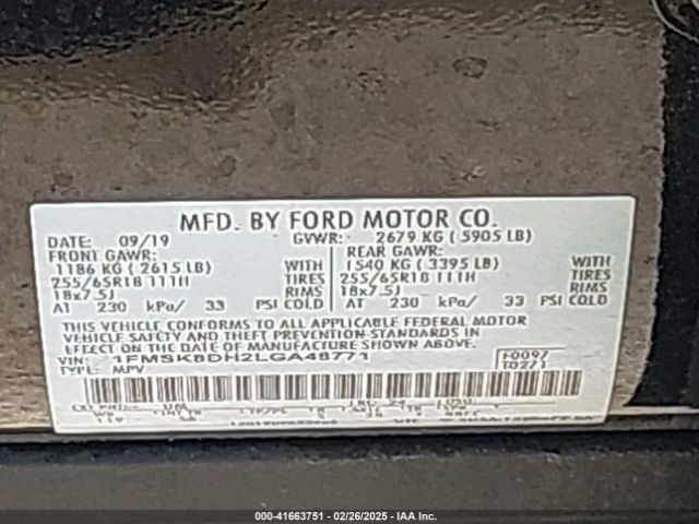 1FMSK8DH2LGA48771 Ford EXPLORER XLT