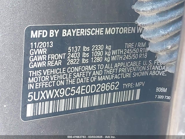 BMW X3 Xdrive28i 2014 5UXWX9C54E0D28662 Image 9