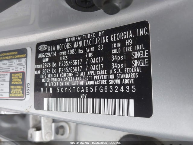5XYKTCA65FG632435 KIA SORENTO LX