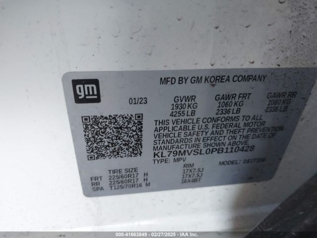 KL79MVSL0PB110428 Chevrolet Trailblazer Fwd Activ