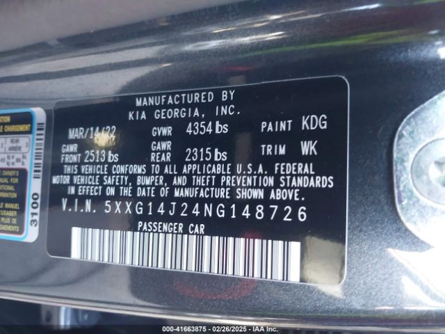 5XXG14J24NG148726 KIA K5 LXS
