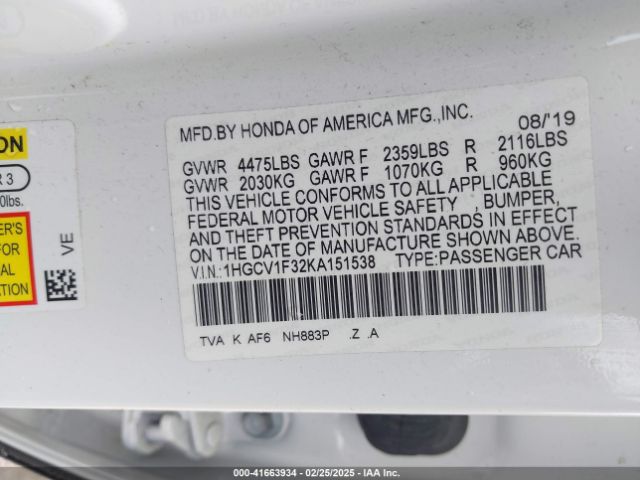 1HGCV1F32KA151538 Honda Accord Sport