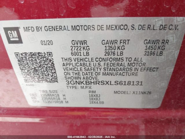 3GNKBHRSXLS618131 Chevrolet Blazer Awd 2lt