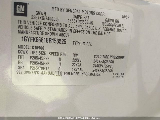 2008 CADILLAC ESCALADE ESV 1GYFK66818R153525 Photo 8