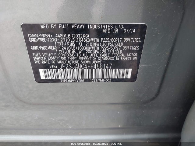 Subaru Forester 2.5i 2015 JF2SJABC4FH486147 Image 9