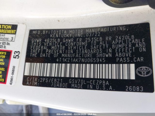 4T1KZ1AK7NU065945 Toyota CAMRY TRD