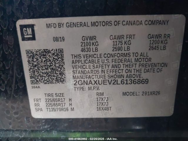 2GNAXUEV2L6136869 Chevrolet Equinox Awd Lt 1.5l Turbo