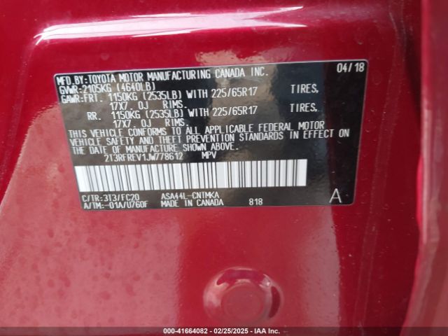 2T3RFREV1JW778612 Toyota Rav4 Adventure/xle