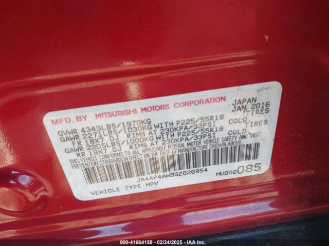 JA4AP4AW8GZ026954 Mitsubishi Outlander Sport 2.4 Sel