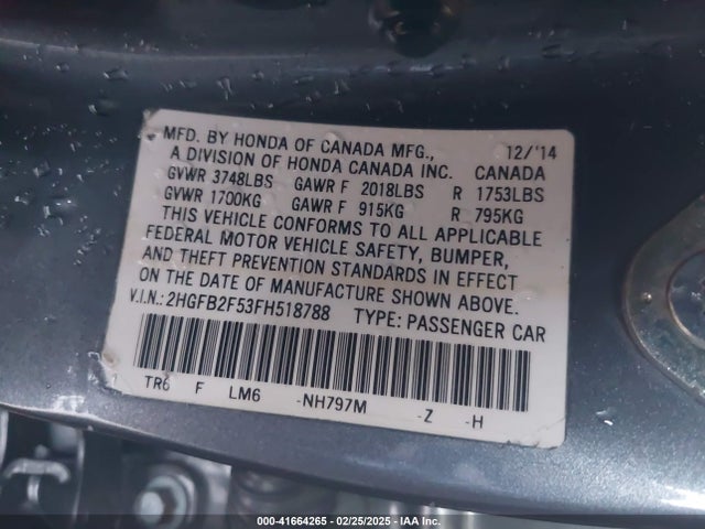 Honda Civic Lx 2015 2HGFB2F53FH518788 Image 9