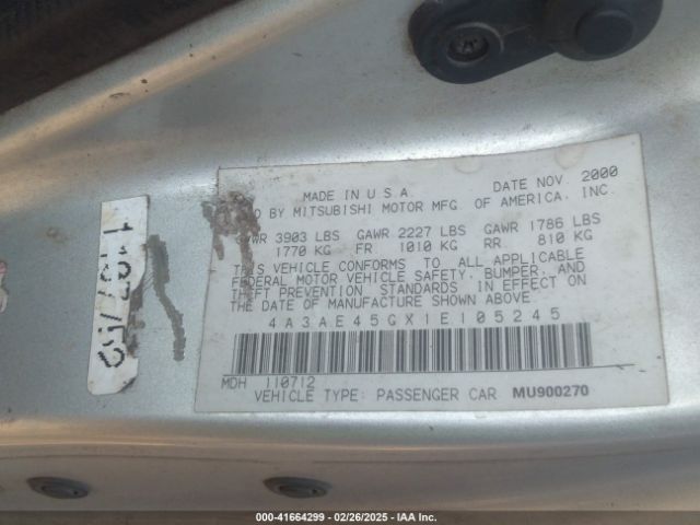 2001 MITSUBISHI ECLIPSE SPYDER 4A3AE45GX1E105245 Photo 8