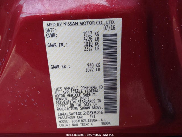 Nissan Altima 2.5 Sl 2016 1N4AL3AP1GC269826 Image 9