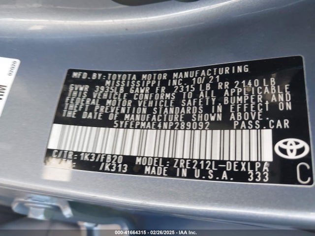 Toyota COROLLA LE 2022 5YFEPMAE4NP289092 Image 9