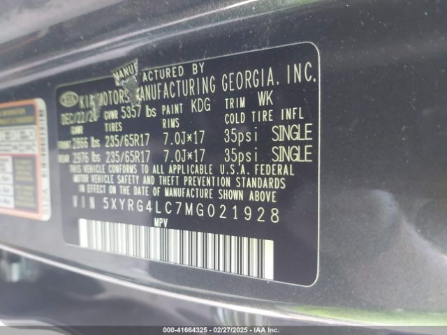 5XYRG4LC7MG021928 KIA SORENTO LX