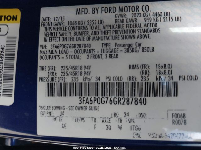3FA6P0G76GR287840 Ford FUSION S