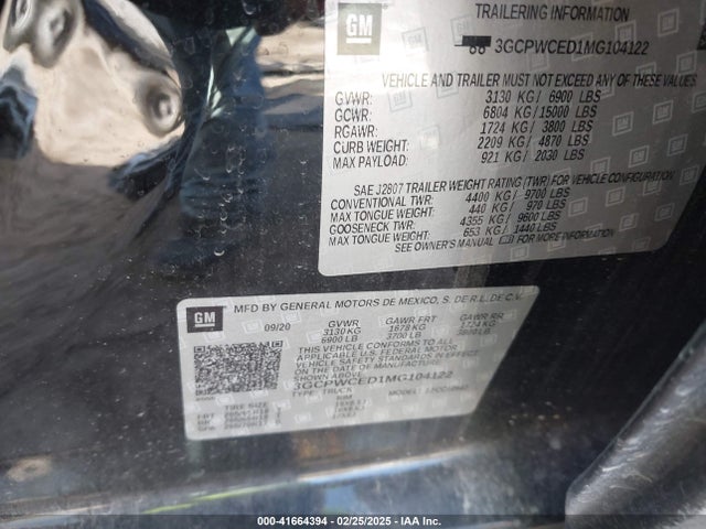 3GCPWCED1MG104122 Chevrolet Silverado 1500 2wd  Short Bed Lt