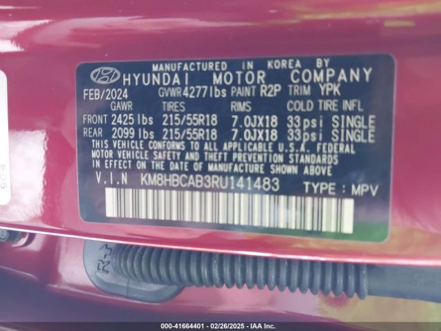 KM8HBCAB3RU141483 Hyundai Kona Sel