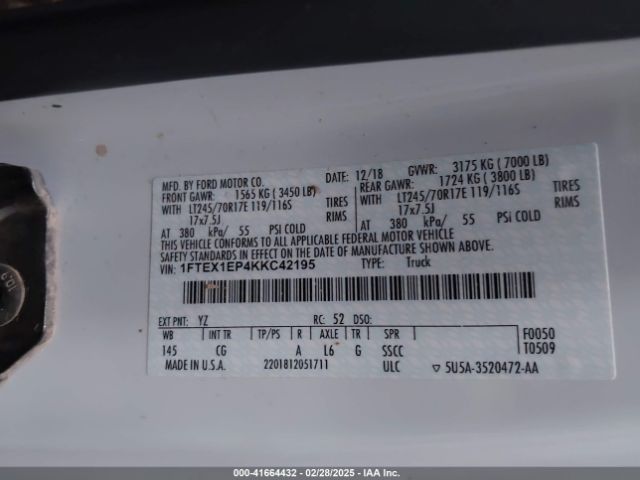 1FTEX1EP4KKC42195 Ford F-150 Xl