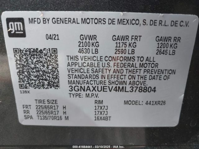 3GNAXUEV4ML378804 Chevrolet Equinox Awd Lt