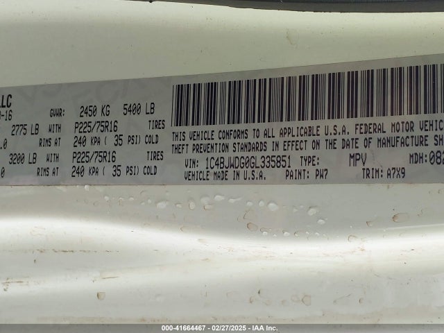 1C4BJWDG0GL335851 Jeep Wrangler