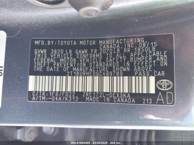 2T1BURHE0GC489789 Toyota Corolla S Plus