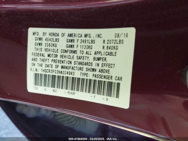 1HGCR3F02HA004943 Honda Accord Ex-l V6
