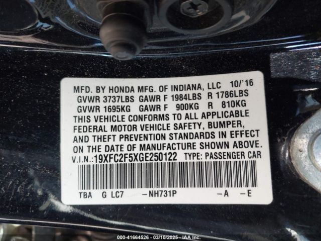 19XFC2F5XGE250122 Honda Civic Lx