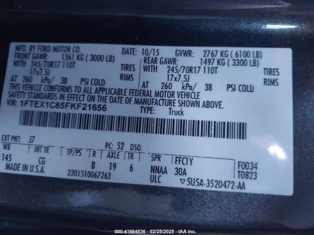 1FTEX1C85FKF21656 Ford F-150 Xl