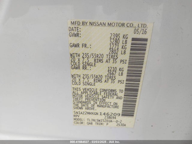 5N1AZ2MHXGN146209 Nissan 2016