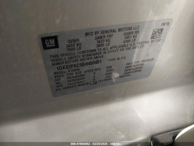 1GKS2FKC9GR458451 GMC Yukon Xl Sle