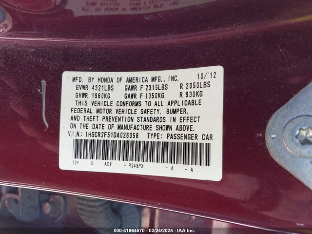 Продажа на аукционе авто 2013 Honda Accord Sport, vin: 1HGCR2F51DA026058, номер лота: 41664570